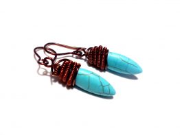 Copper Drop Earrings, Turquoise Earrings,Wire Wrap Earrings, Wirework, Wired Copper Earrings