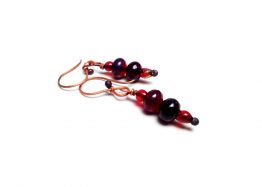 Copper Earrings with Red Fused Glass Beads Beach Glass Earrings Melt Glass Beads Earrings Red Glass Earrings with Copper Wire Summer Jewelry