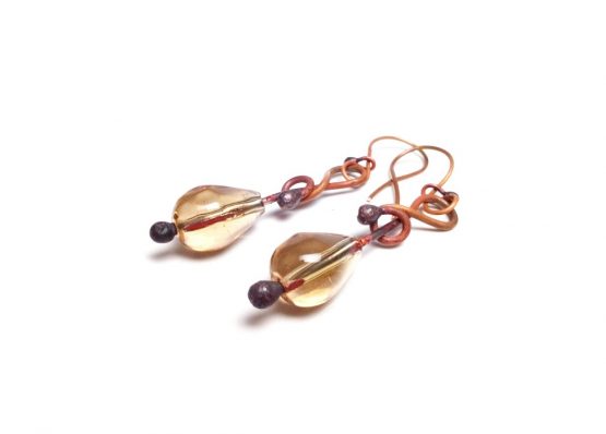 Golden Yellow Glass Earrings Copper Yellow Earrings Melt Glass Earrings Summer Fashion Earrings Summer Trend Earrings Copper Gift Earrings